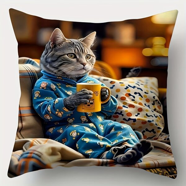 Kussenhoes poes in pyjama