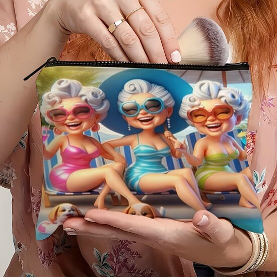 Etui canvas vintage zonnende dames in een strandstoel