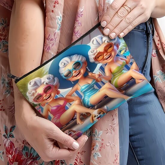 Etui canvas vintage zonnende dames in een strandstoel
