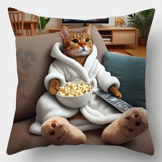 Kussenhoes poes in badjas